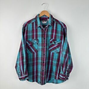 Vintage 90s B.O.G. Trading Co. Plaid Flannel Shirt Mens Long Sleeve Cotton Blend